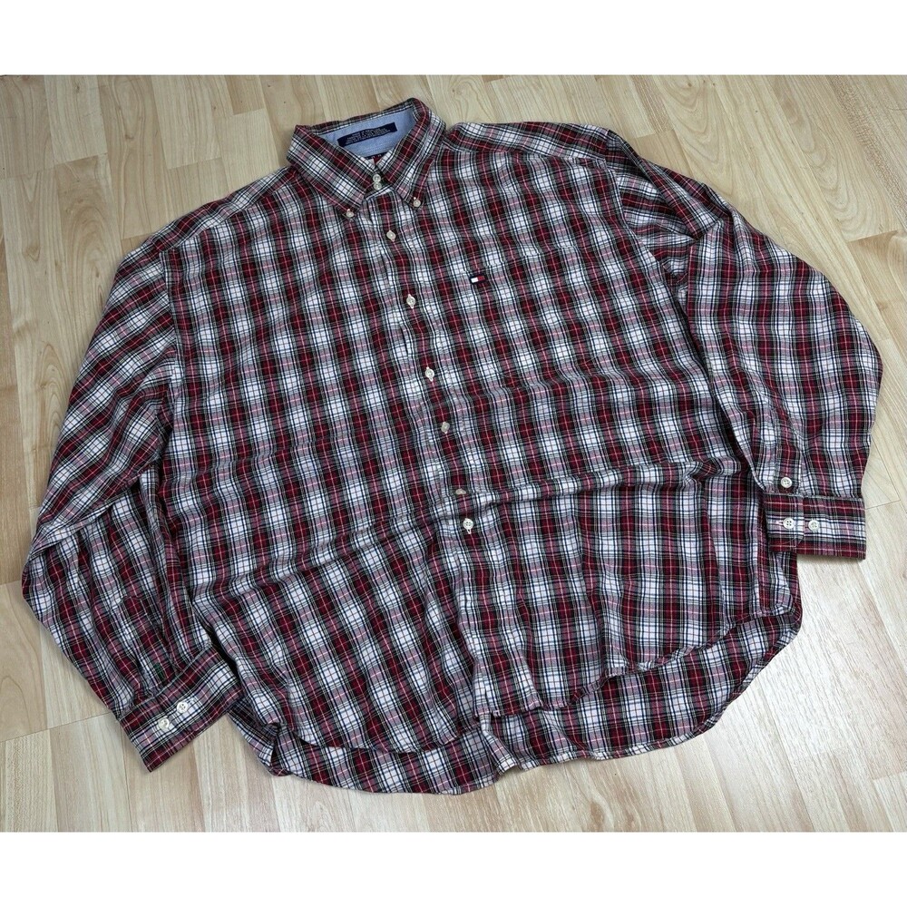 Vintage 90s Tommy Hilfiger Flannel Shirt / Plaid / Size Large